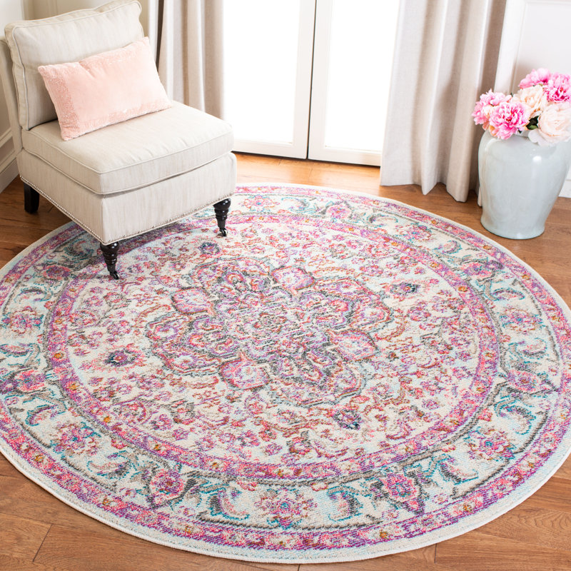 Felty Oriental Pink Area Rug, Round 6'7"