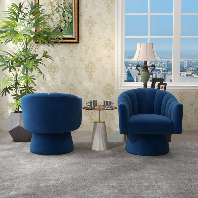 Iryanna 25.2'' Wide Tufted Swivel Barrel Chair, Navy Velvet, 2