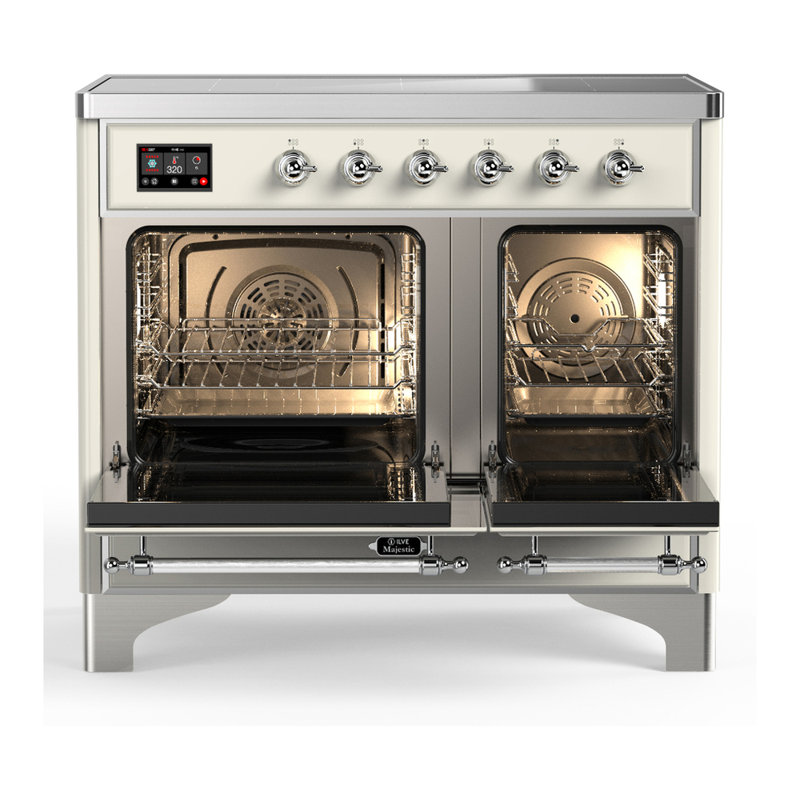 Majestic III Series 40 Inch Induction Range with 6 Induction Elements in Stainless Steel (Brass Trim), Antique White, Chrome