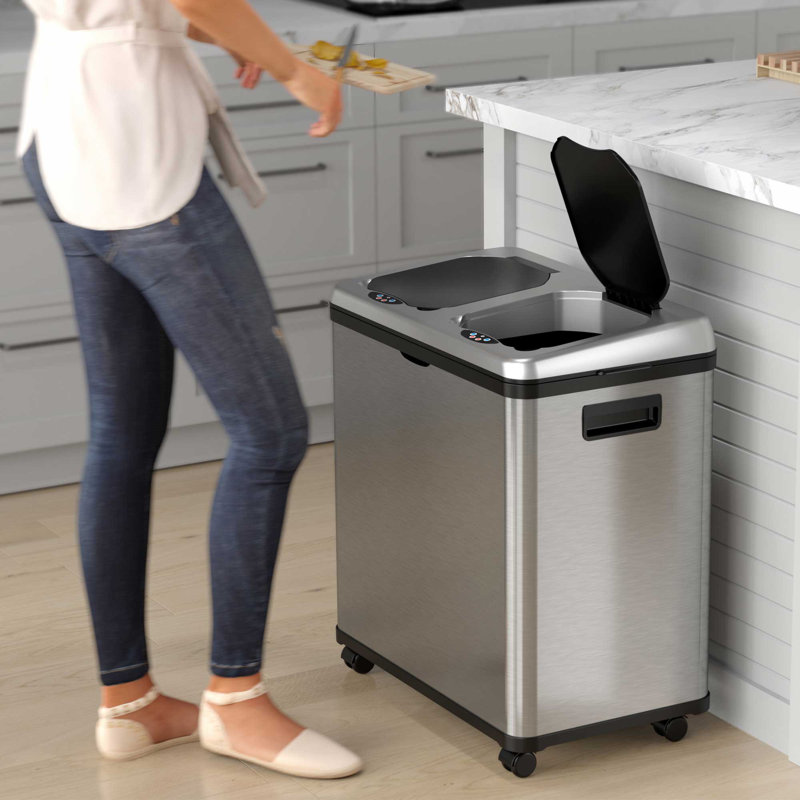 Stainless Steel Motion Sensor Multi-Compartments Trash & Recycling Bin - 16 Gallons