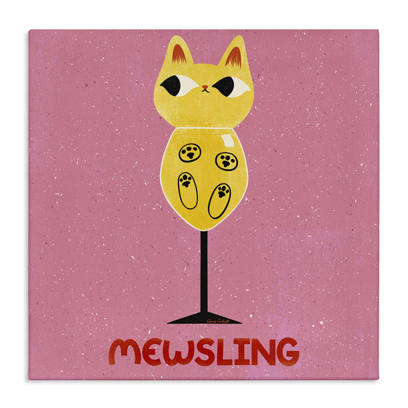 Toile Mewsling Cat Wine, conception de Carrie Cantwell, H 30 po x l 30 po
