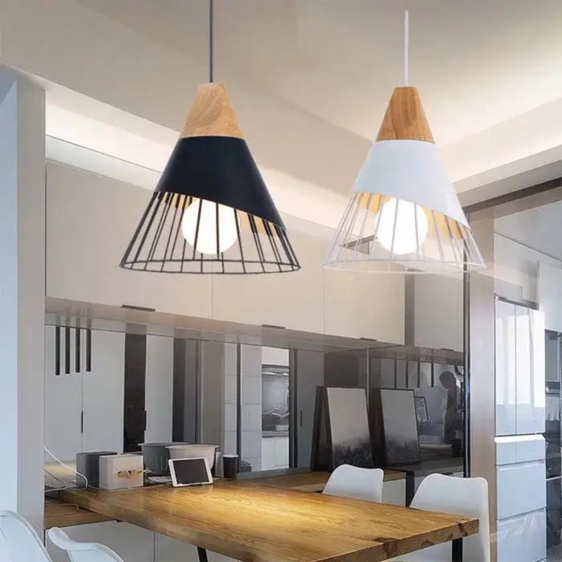 Adjustable Wooden Modern Black Pendant Light