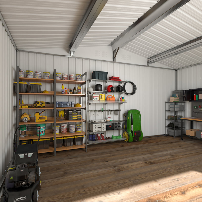 Outdoor Metal Storage Shed with Reinforced Steel Frame and Lockable Doors, 8x8 FT