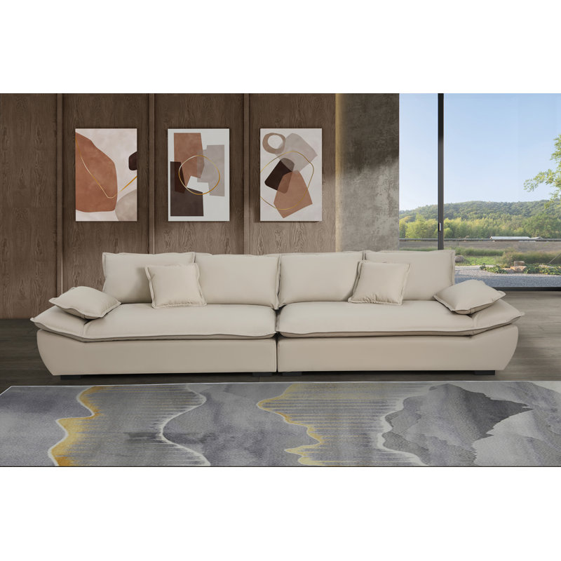 Aidanlee - 141" Leather Sofa, Beige