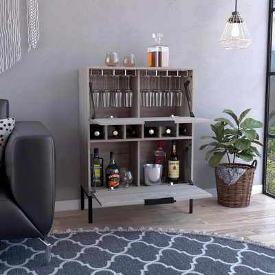 Bar Cabinet Puertu, Six Wine Cubbies, Double Door Cabinet
