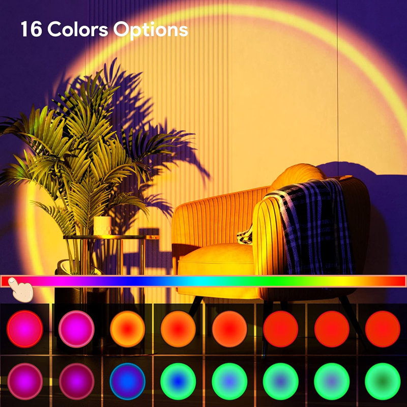 Sunset Projection Lamp With Remote Control, 16 RGB Colours, 360° Rotation, 4 Lighting Modes, HD Crystal Lens For Photography, Party, Home Decor, And Night Lighting