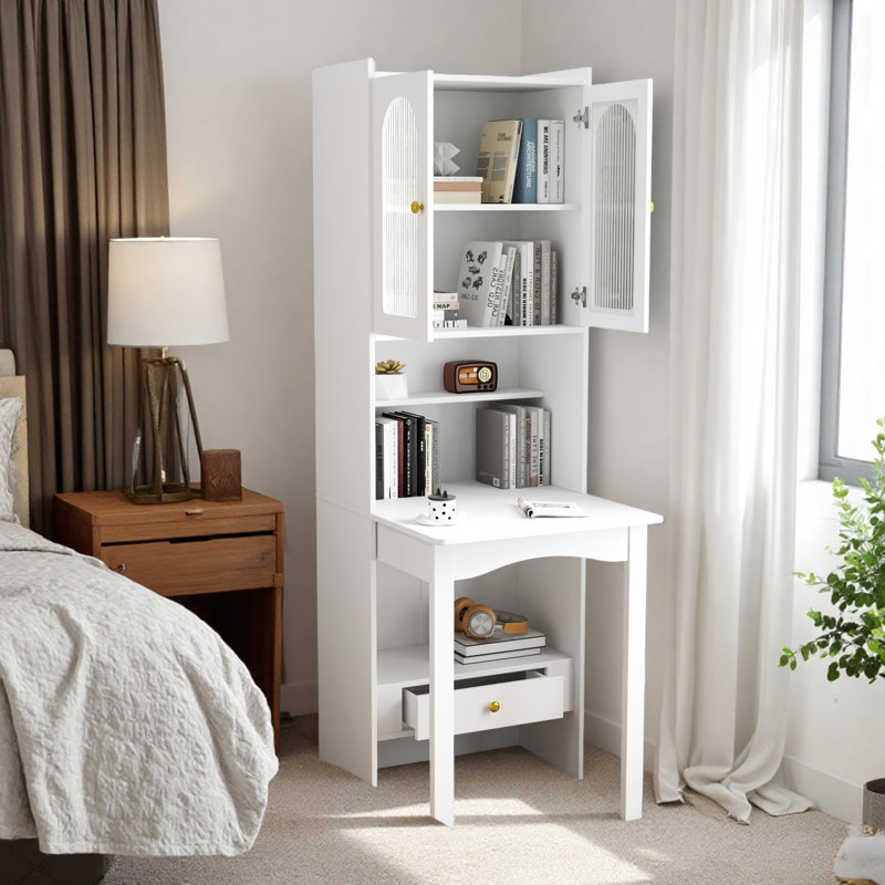 Bureau d'écriture pliable avec bibliothèque, Blanc
