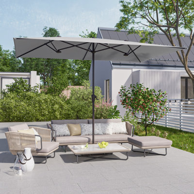Parasol de marché extérieur double 10 x 6,5 pi avec manivelle, grand parasol de table pour terrasse