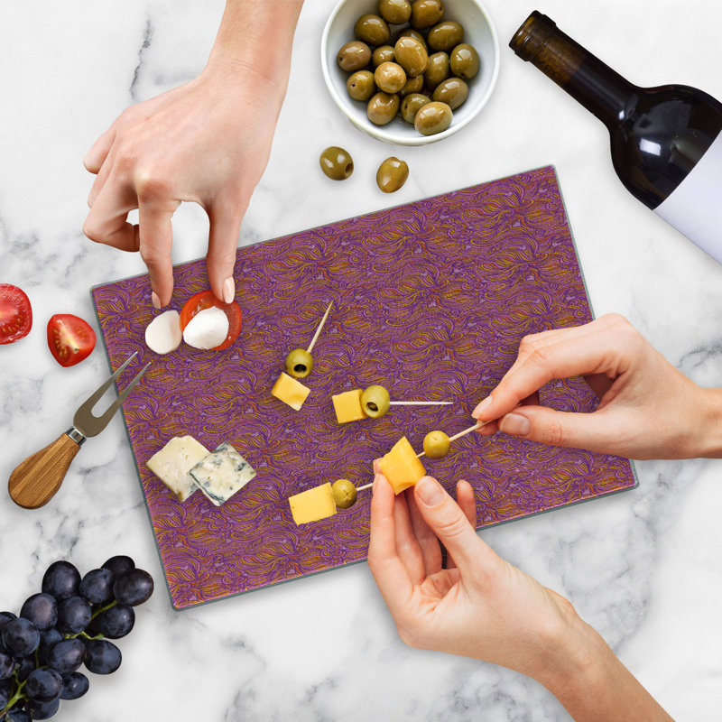 Planche à découper en verre trempé jaune et mauve Ambesonne