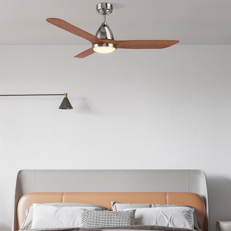 52" 3-Solid Wood Blade Smart Modern Ceiling Fan with Light and Remote, 10-Speed Quiet DC Motor, Bedroom Ceiling Fan, Living Room Fan,Timer