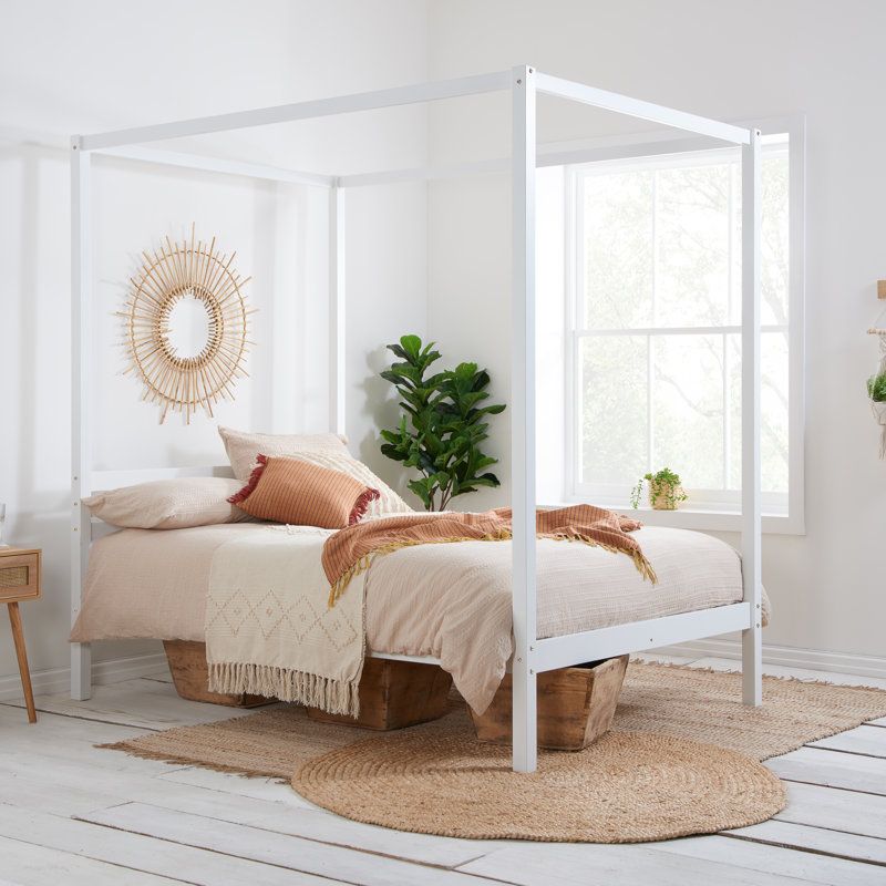 Ayzia Four Poster Bed, White, Double (4'6)