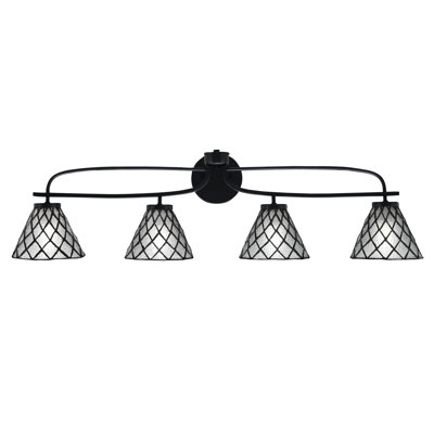 Sneaton Cavella 4 Light Bath Bar Shown In Matte Black Finish With 7" Diamond Ice Art Glass