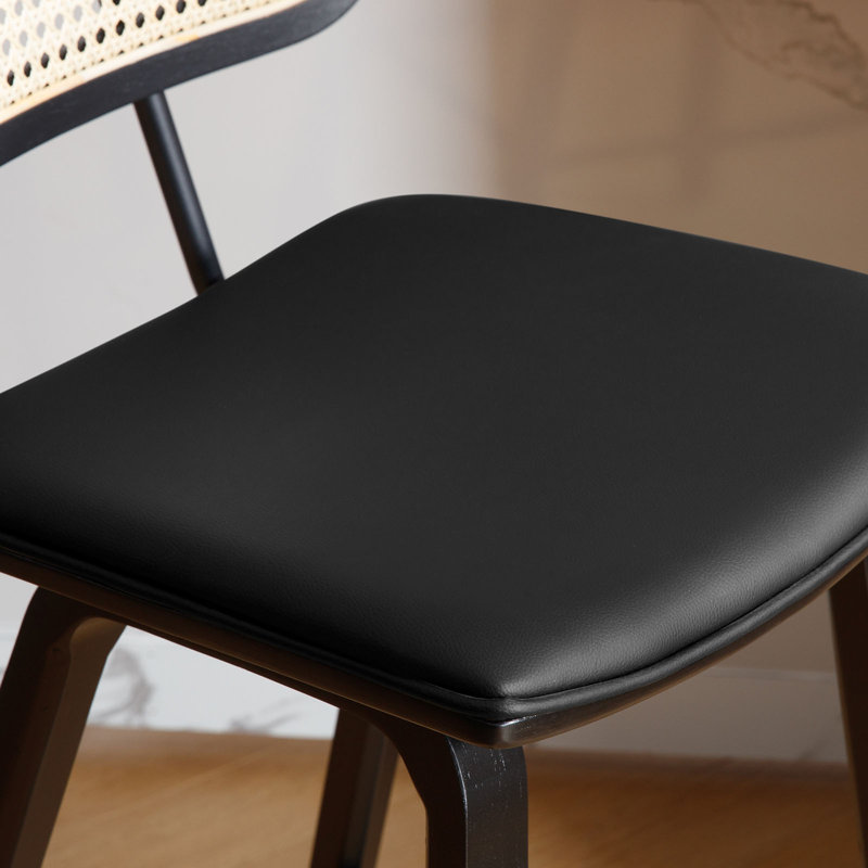 26" Upholstered Rattan Back Counter Height Bar Stools, 3, Black
