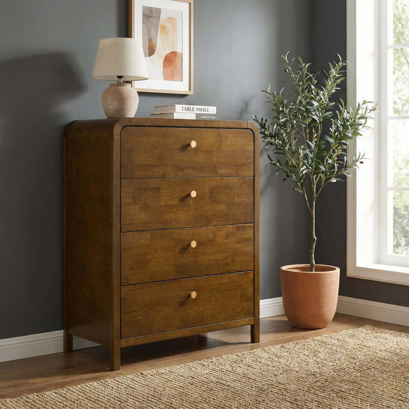 Commode à 4 tiroirs avec cadre en bois d'hévéa rond Roundwood Furniture Eldren