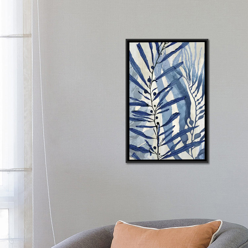«Sea Nature in Blue II», reproduction d'art sur toile, H 26 po x l 18 po x P 1,5 po, Toile avec cadre noir, Pas de tapis