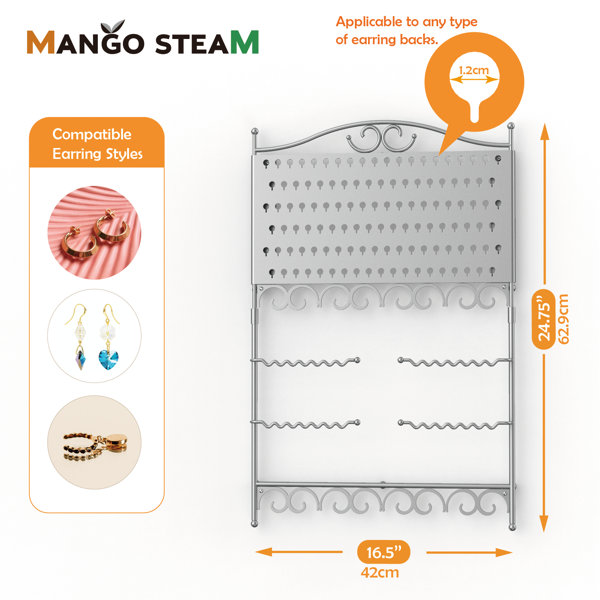 Mango Steam Metal Slim Profile Wall Mounted Jewelry & Earring Organizer,  Black 