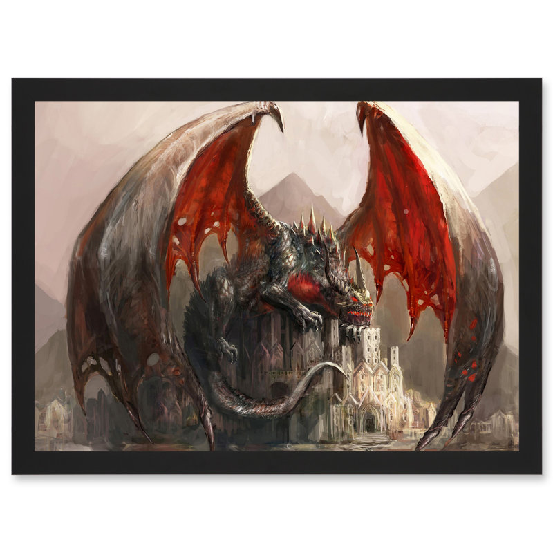 Illustration Fantasy Dragon Castle Wings - Single Picture Frame Print