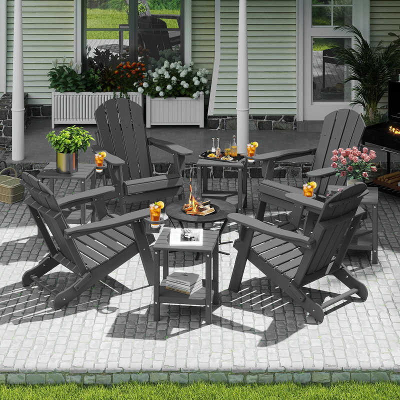  Set Of 4 HDPE 14*13in 2-Tier Outdoor Side Table, Gray