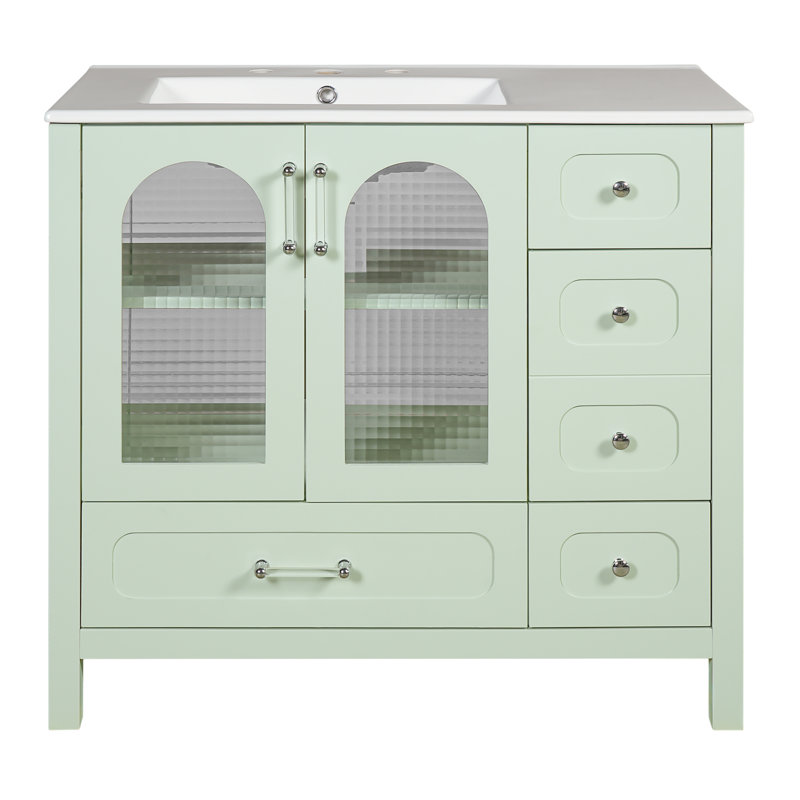 Meuble-lavabo vert 36 po avec lavabo en céramique