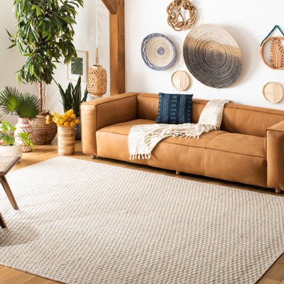 Tapis en laine / coton à tissage plat Ambriz brun clair / ivoire
