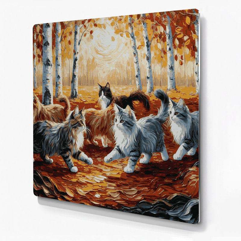 Art mural chats en métal brun Ussuri, H 12 po x l 12 po