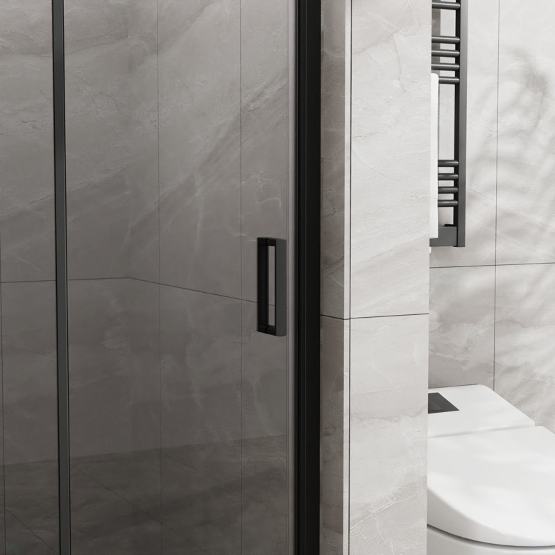 34"X 72" Bifold Frameless Glass Shower Door 1/4 Inch Tempered Clear Glass Pivot Swing Shower Panel, Foldable, Matte Black