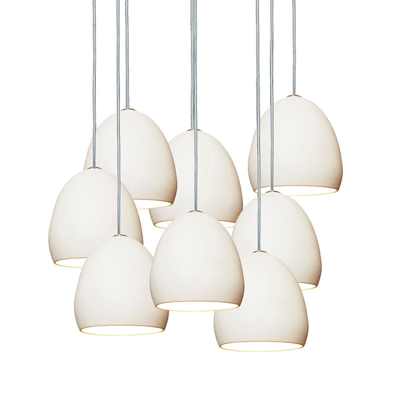 Lustre géométrique en argile 8 lumières, H 108 po x l 22 po x P 22 po, Blanc, Nickel