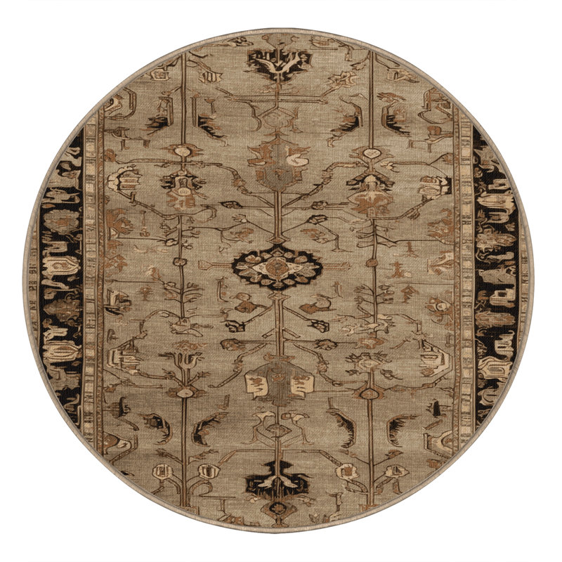 Tapis beige lavable à la machine, Rond 7 pi