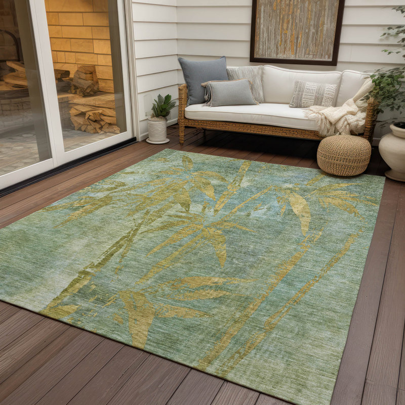 Machine Washable Indoor/Outdoor Lafferty ACN2222 Botanical Rug, Rectangle 5 pi x 7 pi 6 po