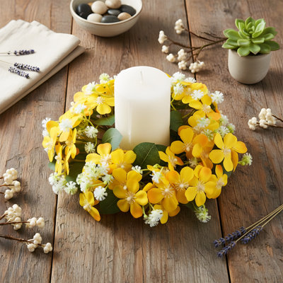 4 Pcs Of 7.8-Inch Candle Wreaths, Mini Wreaths With Artificial Flowers, Wedding Table Decorations, Home Wreaths, Farmhouse-Style Tabletop, Rustic Party Decor