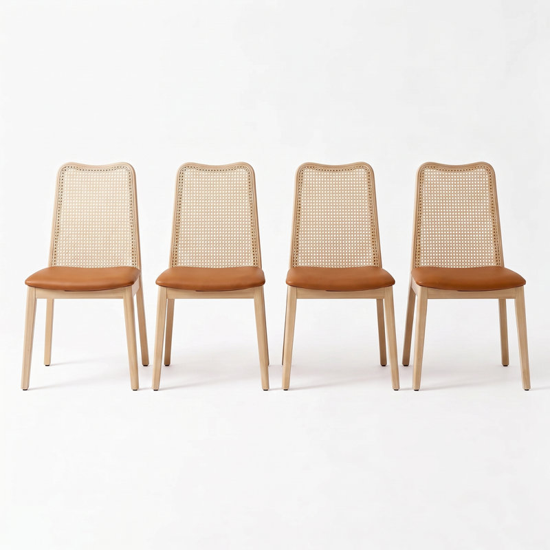 48cm H Upholstered Side Chair, PU Leather-Brown, 4