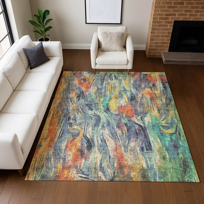 Tapis abstrait intérieur / extérieur lavable à la machine Huseby ACN2269, Rectangulaire 8 pi x 10 pi