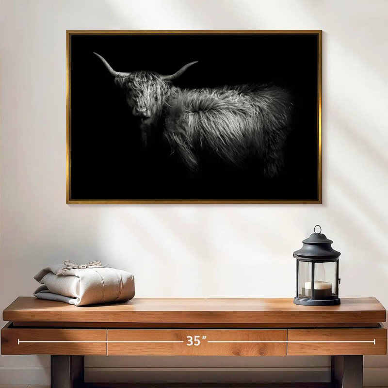 Hello Highland Cow, Cadre flottant doré, 25 po x 17 po