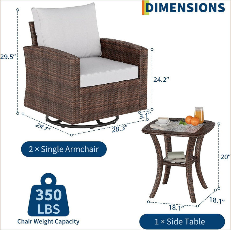 Ebern Designs 3 Piece Outdoor Swivel Rocking Chair Set, Wicker Rocking ...