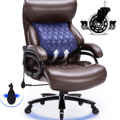 Big And Tall Heavy Duty Chair With Pocket Spring Ergonomic Support, 360 Smooth - Rolling Wheels, 24.88 In Depth Desk For Users, 600Lbs, Quiet Rubber