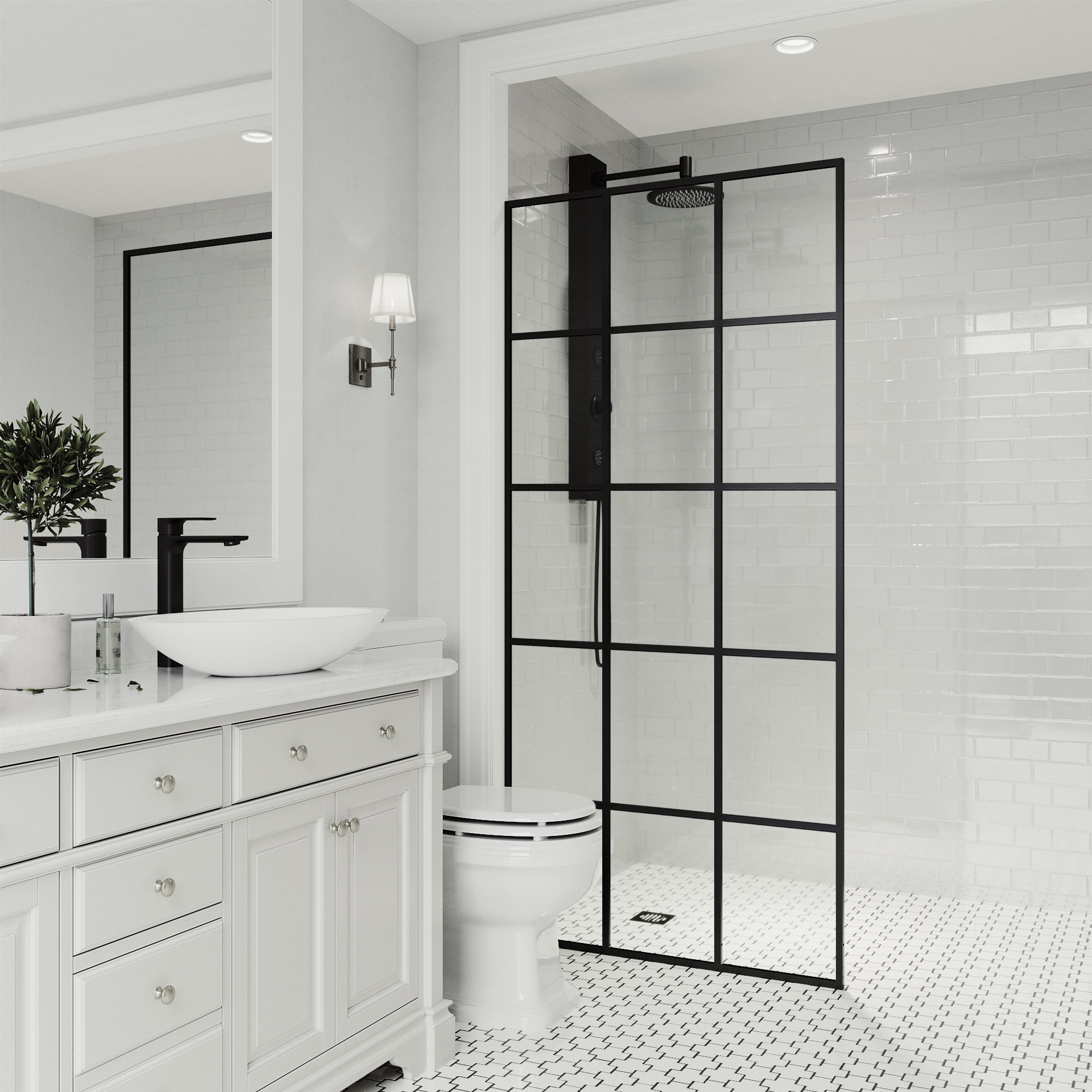 Mosaic 34" W x 74" H Fixed Framed Shower Screen with 3/8" Glass, Matte Black Clear