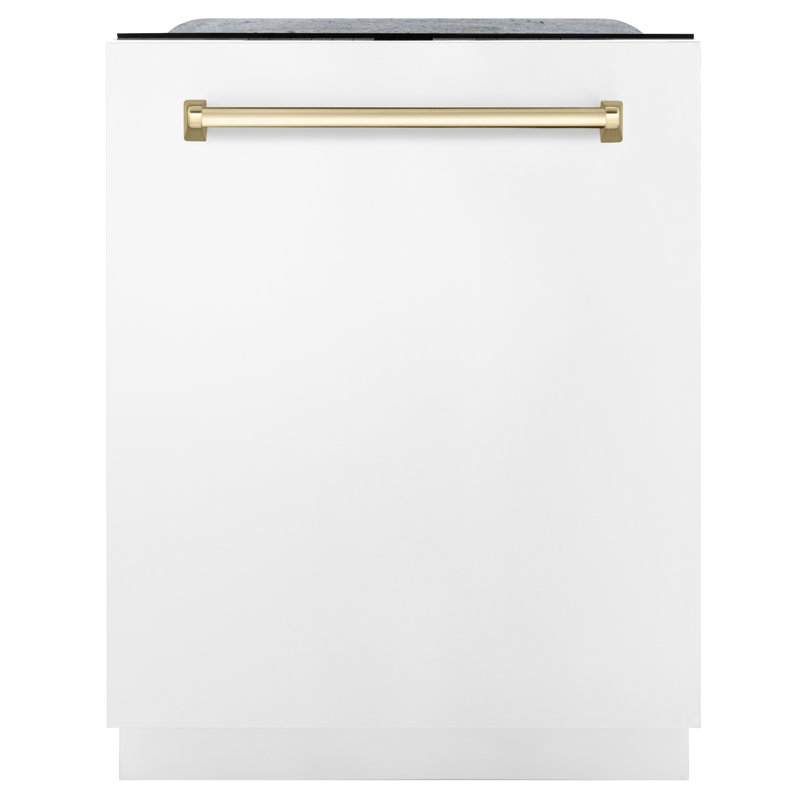 Zline Autograph Edition 24" 45 dBA Built-In Button Control Dishwasher, White Matte with Gold Handle