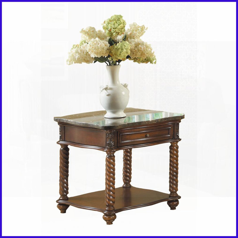 Table basse à finition marbre avec plateau acajou et tiroir Tablette, facile à assembler pour le salon