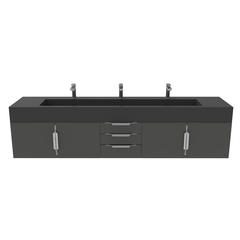 Meuble-lavabo mural double l 84 po x P 19 po x H 20 po Roghan, Bitume, Noir, Nickel brossé