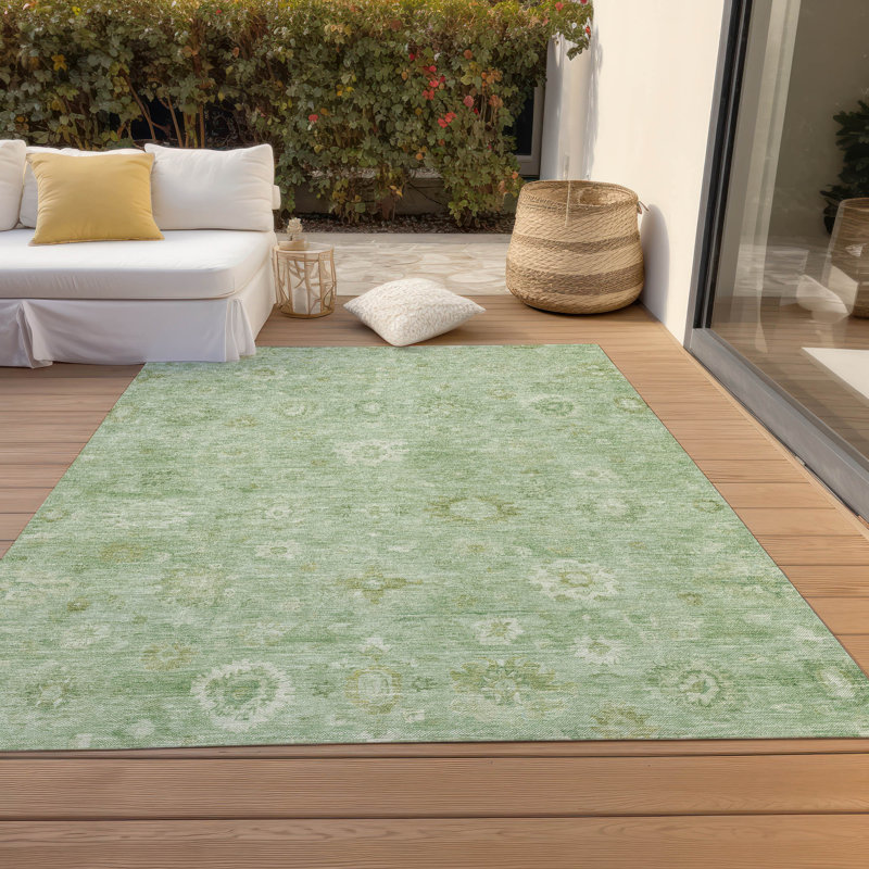 Machine Washable Indoor/Outdoor Xhevrie Aloe Rug, Rectangle 8' x 10'