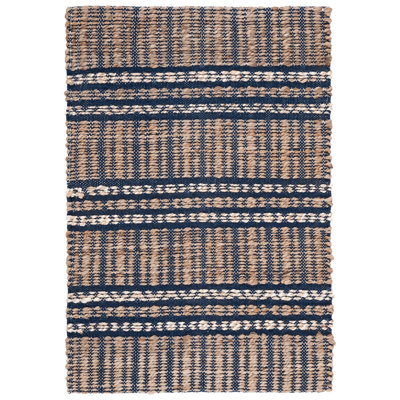 Zakai Natural Fiber Flat Weave Jute/Cotton Geometric Rug in Navy/Natural