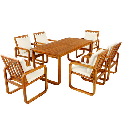 Ensemble de salle à manger 7 pièces pour patio, table de salle à manger d'extérieur et chaises avec coussins amovibles pour patio, cour arrière, jardin