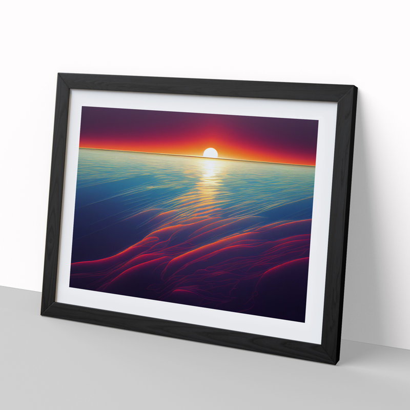 Pure Ocean Sunset - Single Picture Frame Painting, 34cm H x 46cm W x 2cm D, Black Framed