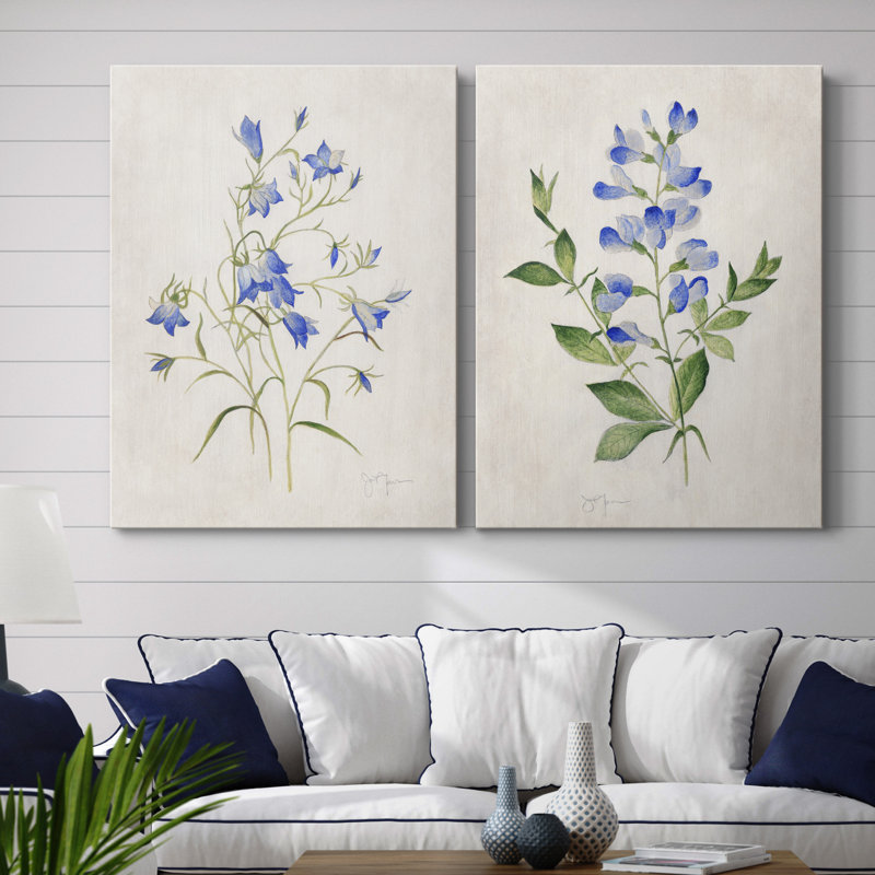 «Blue Botanical I», ensemble de 2 reproductions d'art, Pas de tapis, H 12 po x l 16 po x P 1 po, Toile tendue