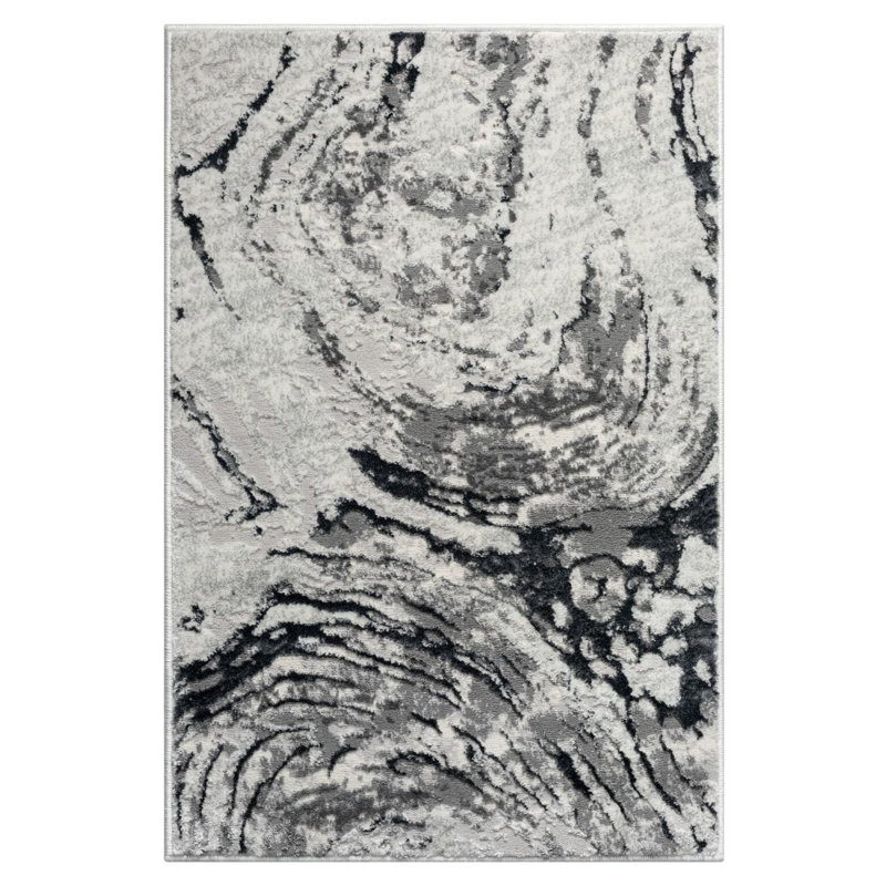 Tapis abstrait en polypropylène gris à motif machine Immogène, Rectangle 2 pi x 3 pi
