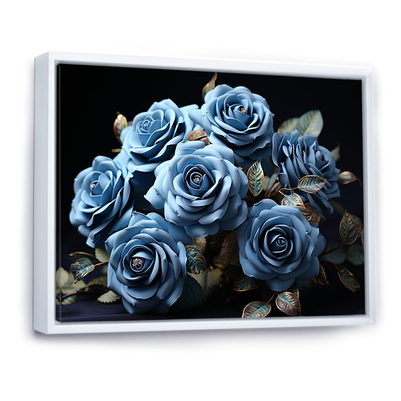 Arrangement de roses bleu azur élégance, Cadre flottant blanc, H 24 po x l 32 po