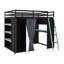 Lit mezzanine double en bois massif avec garde-robe, étagères, rideaux occultants et éclairage RVB-868721130