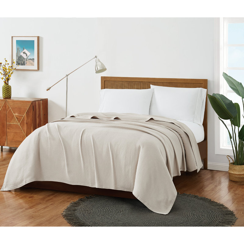 Beige Cotton Woven King Blanket with Machine Washable Fabric