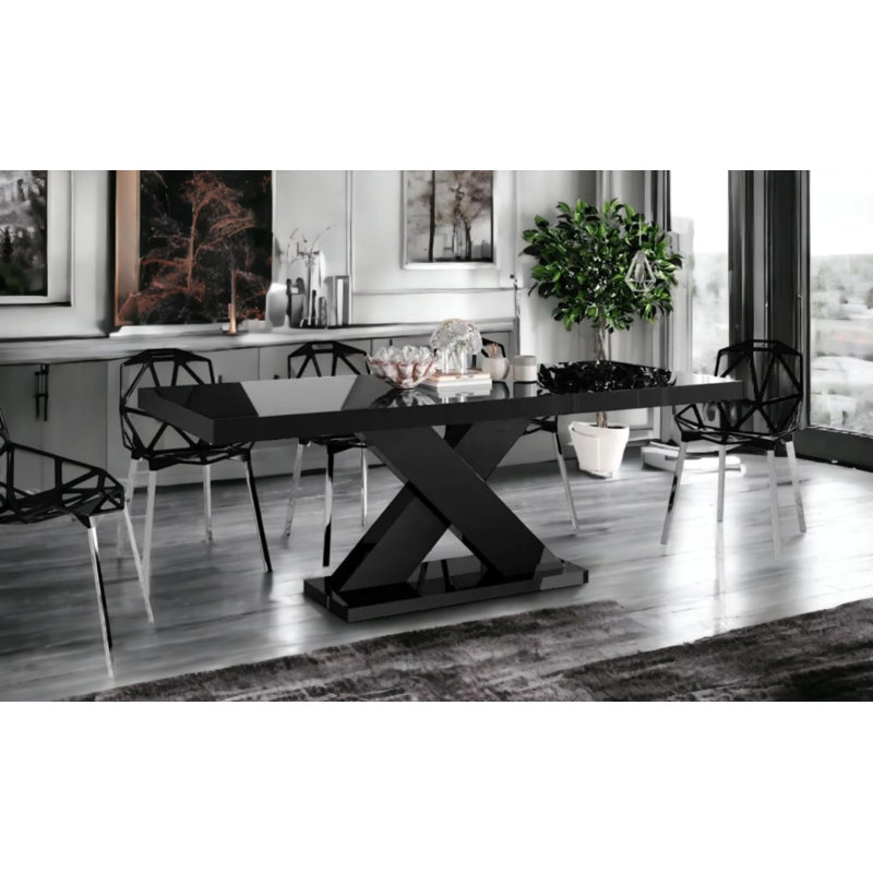 Danyar Extendable Dining Table, Black, Black