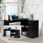 Bureau d'ordinateur en L, bureau d'angle rotatif à 180 ° avec tablettes de rangement, tiroir et armoire